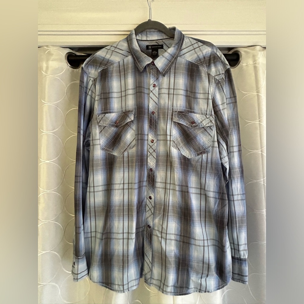 INC International Concepts Purple Pearl Snap Mens Button Up